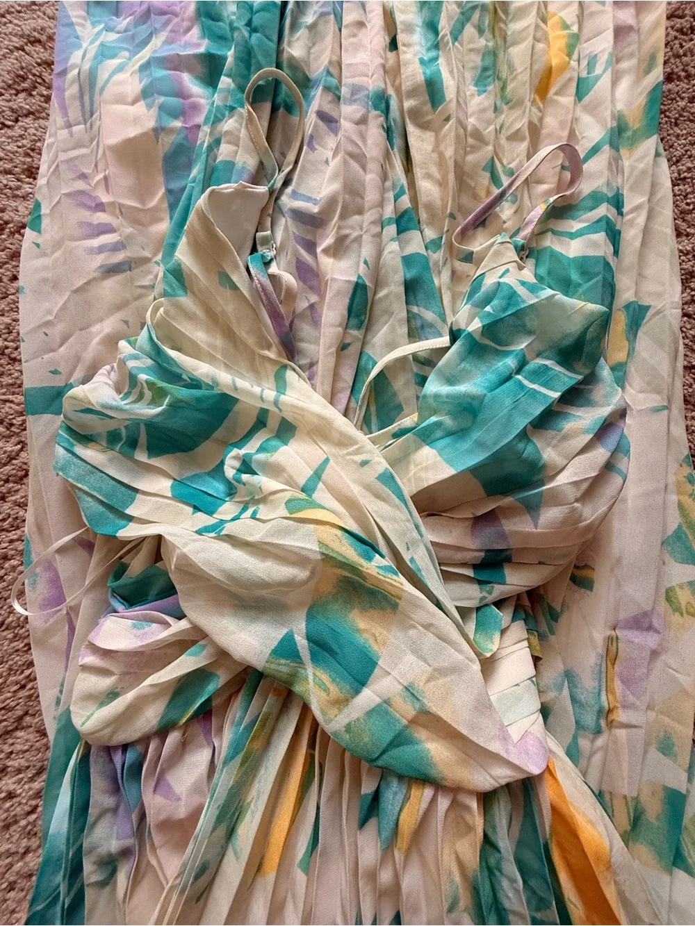 Flying Tomato Pleated Maxi Dress in Teal, Lavender & Yellow - Picture 5 of 5